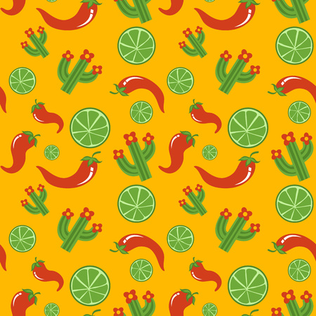 Mexican pattern with lime, pepper, cactus. Cinco De Mayo hand drawn design vector illustrationのイラスト素材