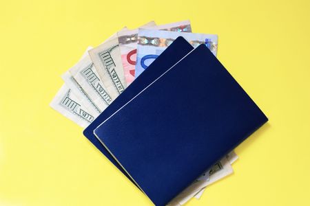 passports and money (euro and dollars)の写真素材