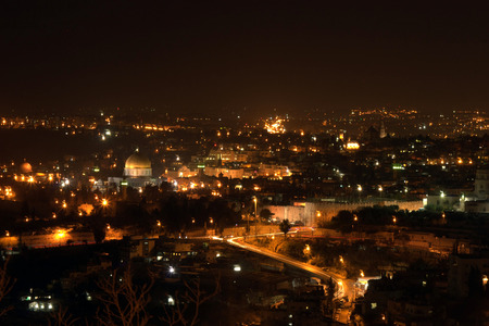 Night View on Old City, include Dome Of The Rock in Jerusalemの写真素材