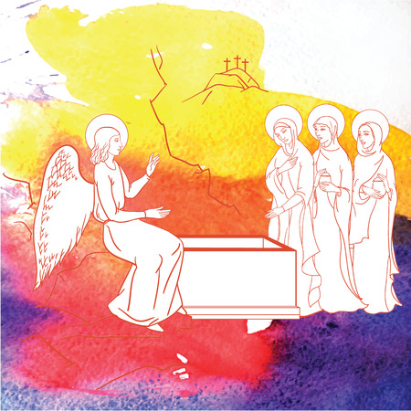 scene of Mary Magdalene  became the first person to see Jesus after his resurrectionのイラスト素材