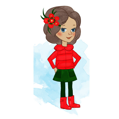 child in a red dress, a girlのイラスト素材