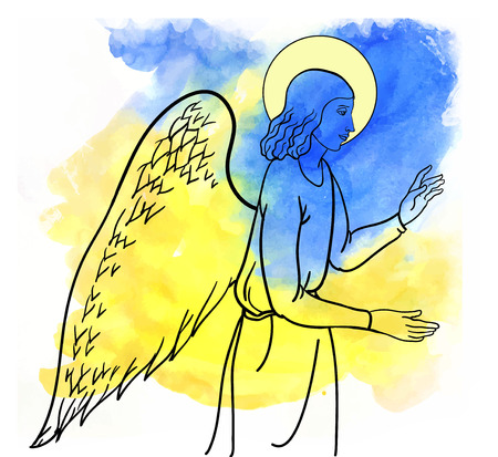 angel  blesses on watercolor style colofull backroundのイラスト素材