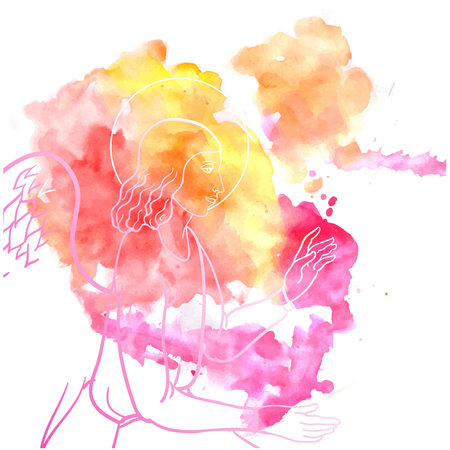 angel  blesses on watercolor style colofull backroundのイラスト素材