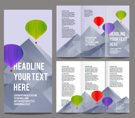 brochure design template trifold geometric abstract mountains and baloonのイラスト素材