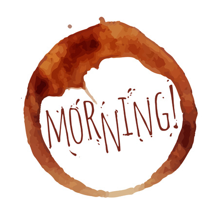 Bright watercolor footprint  cup of coffee design element includes the phrase morningのイラスト素材