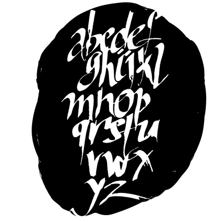 Hand drawn calligraphic alphabet. black and whiteのイラスト素材