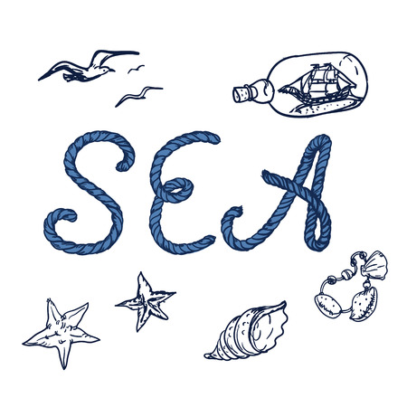 Sea shore and swimming accessories.  Summer tropic vacation background design.のイラスト素材