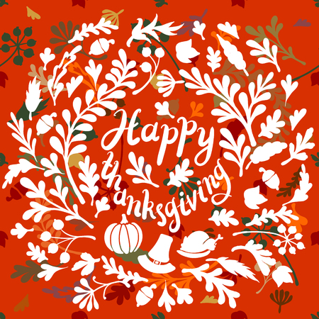 Vignette of autumn leaves . Autumn, leaves, includes text Happy thanksgiving Vector illustrationのイラスト素材