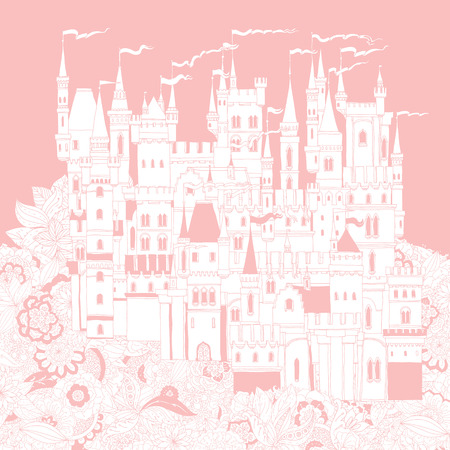 Decorative ornamental castle from a fairy tale. Vector illustration. The best for your design, textiles, posters, invitations or announcements.のイラスト素材