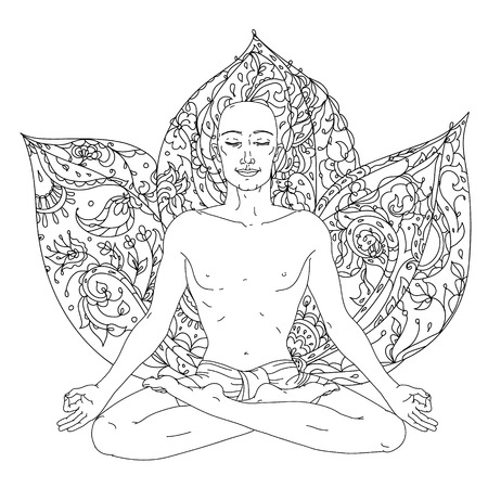 Man in Yoga lotus position for meditation.のイラスト素材