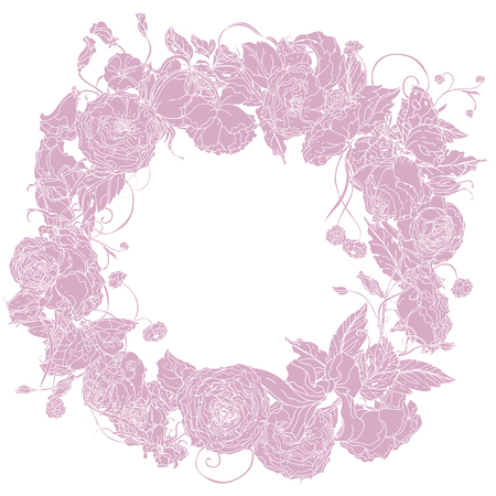 bouquet of roses and garden flowers and leaves, elegant, very detailed in the form of a silhouette. Red on a white background. for greeting cards, invitations, t-shirtsのイラスト素材