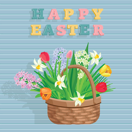 Spring flowers growing in the garden, icons and borders elements isolated on white.のイラスト素材