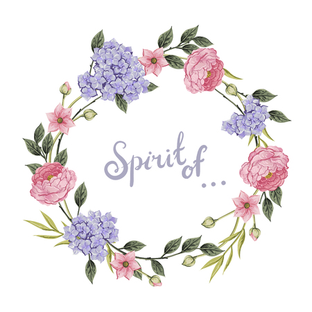 Jetaime. French saying means I love you. Romantic quote, modern calligraphy. Vector quote on pink flowers wreathのイラスト素材