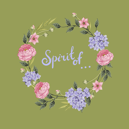 Jetaime. French saying means I love you. Romantic quote, modern calligraphy. Vector quote on pink flowers wreathのイラスト素材