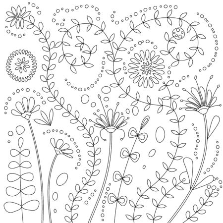 Doodle flowers vector illustration for coloring bookのイラスト素材