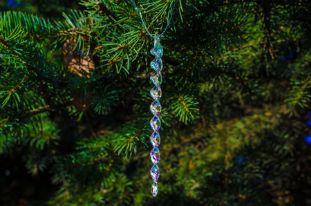 small transparent icicle christmas tree pendant. High quality photoの写真素材