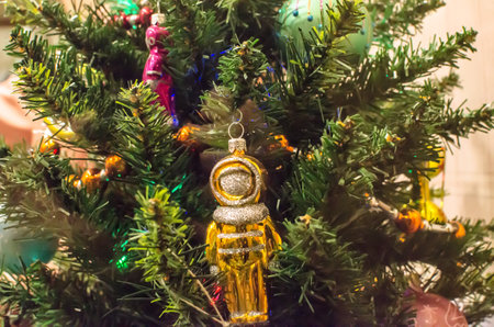 decorated christmas trees on the street. High quality photoの写真素材