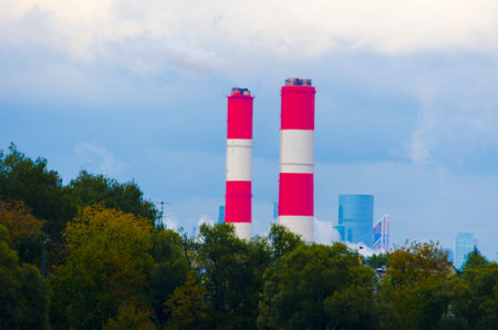 pipes of a thermal station during the dayの写真素材