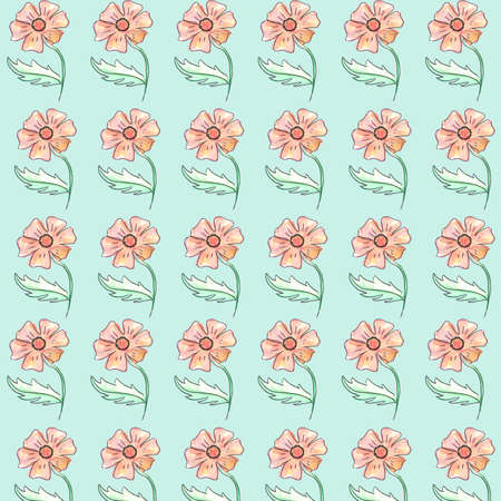 pattern freehand flower watercolor green red