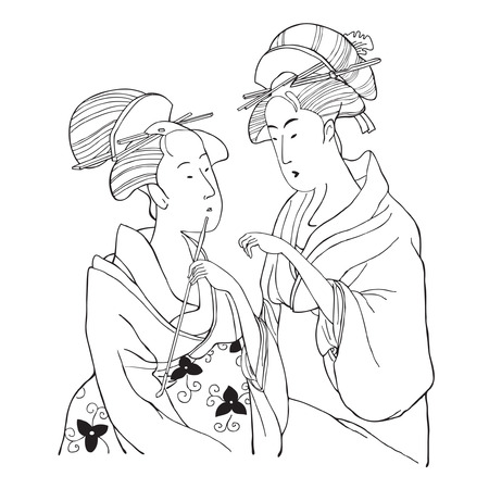 Two Japanese girls.   illustrationのイラスト素材