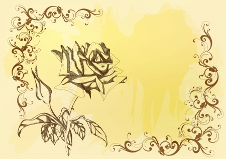 Vector with hand drawn rose ideal for design  of vintage greeting card のイラスト素材