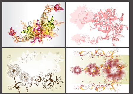 set of floral design elements in different styles  Floral elementsのイラスト素材