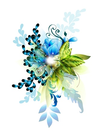 Bright blue background on floral theme for your design  Psychedelic floral vectorのイラスト素材