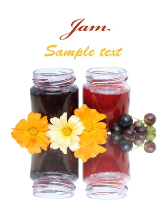 Jam from strawberry and currant berries isolated on white. の写真素材