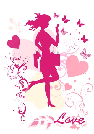 Silhouette of pretty girl with hearts  Silhouettesのイラスト素材