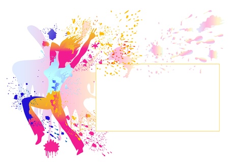 Slim silhouette of  girl with painted colorful splats silhouette のイラスト素材