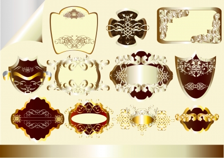 Vector set of  silver and gold-flamed labels. Labels collectionのイラスト素材
