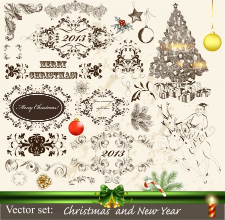 Decorative elements for elegant Christmas design  Calligraphic vectorのイラスト素材