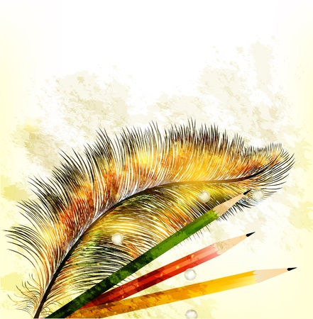 Background with fern and pencilsのイラスト素材