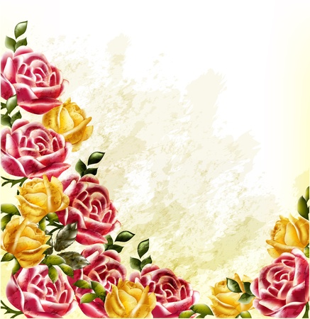 Elegant background with roses painted in watercolor retro styleのイラスト素材