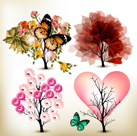 Set of artistic trees for valentine designのイラスト素材
