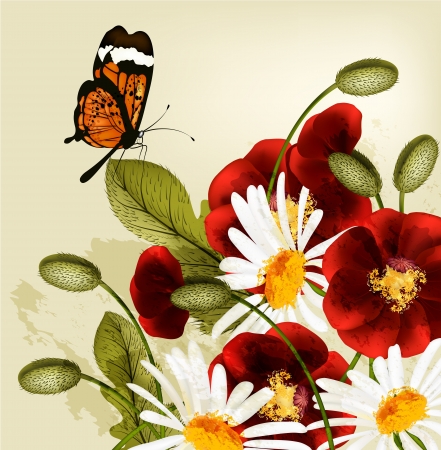 Floral vector background with poppy flowers for  your designのイラスト素材