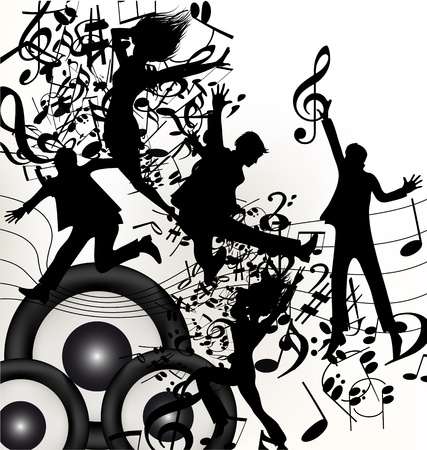 Cute music background with young jumping and happy people enjoy musicのイラスト素材