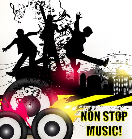 Cute music background with young jumping and happy people enjoy musicのイラスト素材