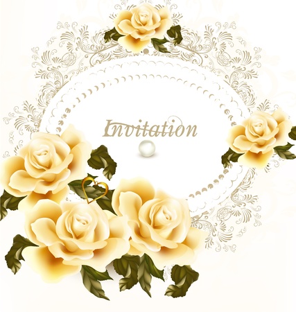 Cute wedding background with roses, lace and place for textのイラスト素材