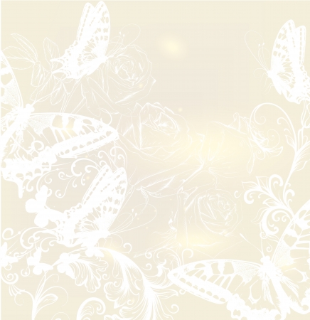 Cute wedding background with roses and butterfliesのイラスト素材