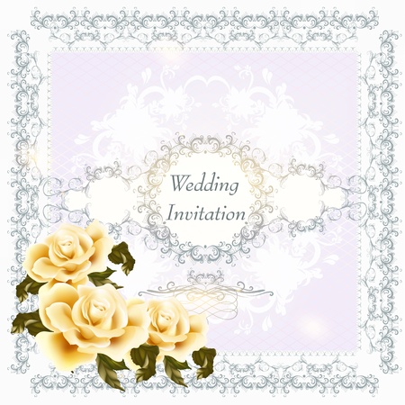 Cute wedding background with roses, lace and place for textのイラスト素材