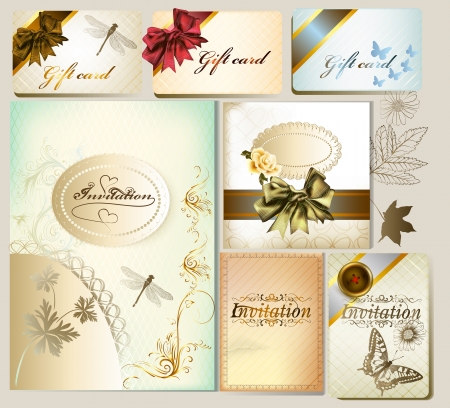 set of wedding and greeting cards for design in vintage style のイラスト素材