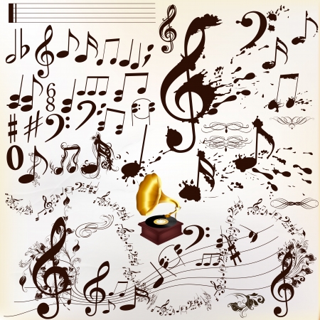 Vector set of music elements for design  Calligraphic vectorのイラスト素材