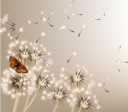 Cute vector background with white vector dandelions for designのイラスト素材