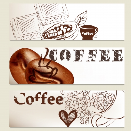 Coffee  vector brochures set with hand drawn cups, grains and chocolate s for designのイラスト素材