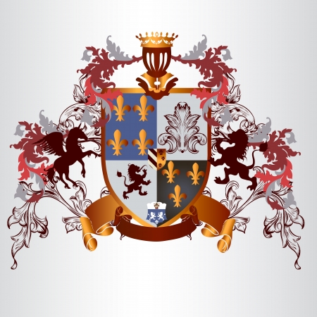 Vector heraldic illustration in vintage style with shield, armor, crown and ornament for designのイラスト素材