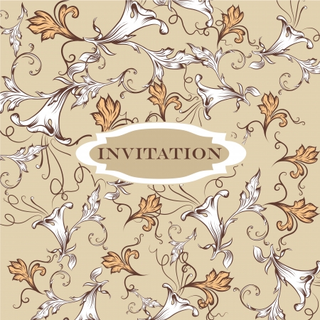 Classic vector invitation card with hand drawn floral patternのイラスト素材