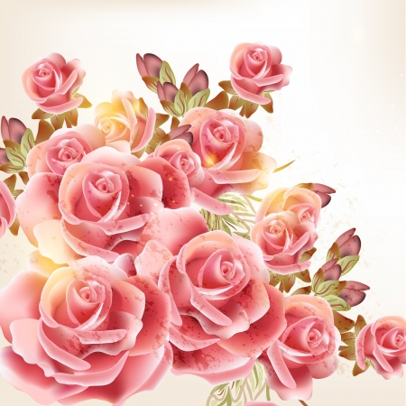 cute pink roses in vintage style for designのイラスト素材
