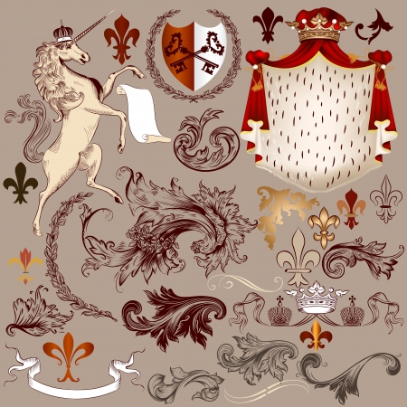 Vector set of luxury royal vintage elements for your heraldic designのイラスト素材
