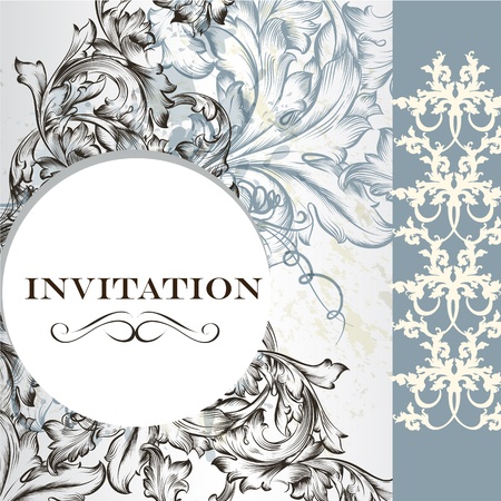 Vector hand drawn  wedding invitation design in classic floral style のイラスト素材